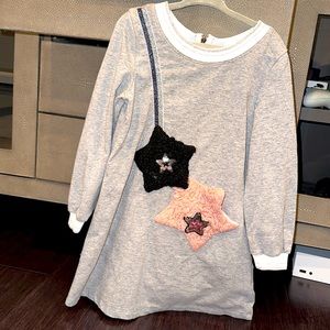 BABY SARA GRAY PURSE DRESS WITH BACK ZIPPER DETAIL AND STAR POCKET